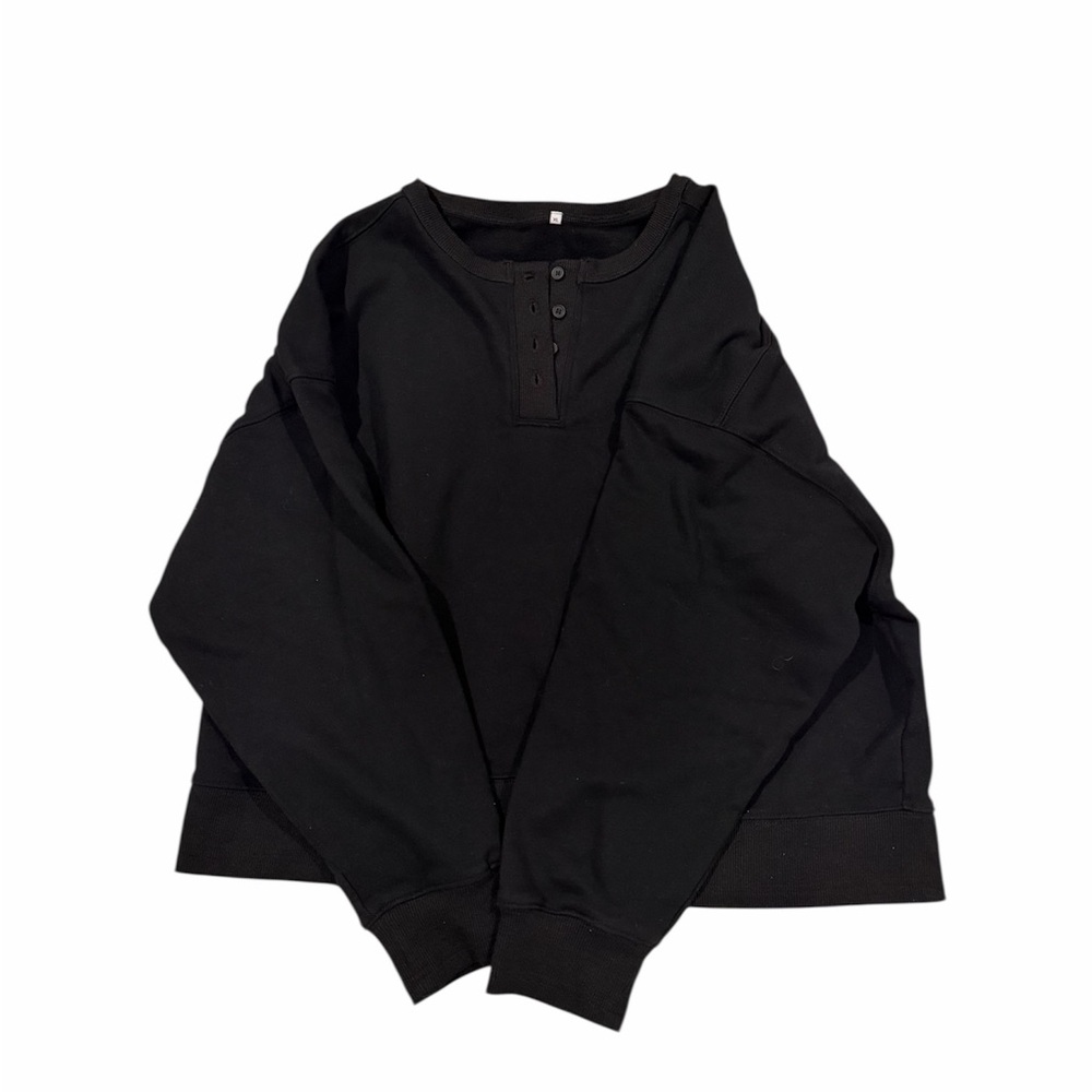 Black Henley Sweatshirt Womens XL